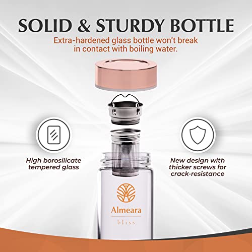 Tempered Glass Bottle with Rose Gold Stainless Steel Caps