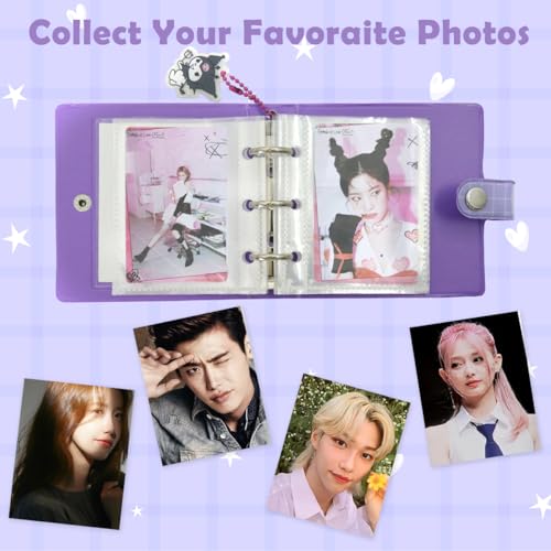 Image of HASTHIP Photo Album Hold Up 40 Photos of 3'' Binders Double Side Clear PVC Photo Cards Holder Pocket Kawaii Cartoon Instant Square Films Mini Album for Polaroid Photos, Kpop Star Photocard Binder