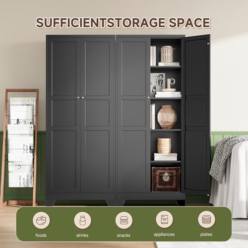 Image of Letaya 75 inch H Metal Storage Cabinet with 2 Doors and 4 Shelves,Tall Kitchen Pantry Cabinets,Farmhouse Utility Pantry Organizers for Cupboard /Dining /Bathroom /Home Office /Garage Room,Black