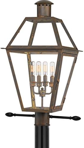 Quoizel Rue De Royal Charleston Outdoor Post Lantern, 26 Inch 4-Light Industrial Bronze Vintage Post Light, French Country Style, Outside Lights for Patio, Porch, Fence, Driveway or Entryway