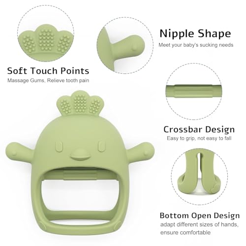 Image of Baby Teething Toy for 0-6 6-12 Months, Food Grade Silicone Teething Mitten, Anti Dropping Wrist Hand Teethers Baby Chew Toys for Sucking Needs, BPA Free Pack of 1 (Green)