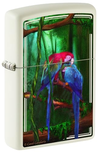 Zippo Windproof Lighter - Carol Cavalaris Parrots - Glow-In-The-Dark, Colour Image - Refillable - Reusable - Windproof - Gift Box - Made In Usa