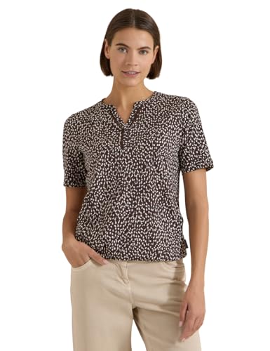 Cecil T-Shirt mit Split Neck und Print Brown Cacao L