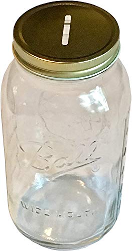 1 Mason Jar with Slotted Lid Insert Wide Mouth Half Gallon 64oz Piggy Bank for All Ages