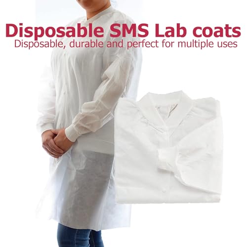 Dealmed SMS Large White Lab Coat – Disposable Medical Lab Coats, No Pockets, Breathable and Durable (Pack of 10)
