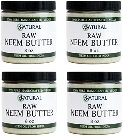 Organic Neem Butter-Coconut Oil, Neem Oil, Neem Leaf, Marula Oil, Kokum Butter, Rosemary, For Sensitive Skin, Itchy Skin, 4 Pack, 8 oz. Jars