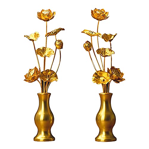 RAYWILL 常花 常花セット 蓮花 仏花 お盆用品 蓮の花 はすはな 仏具 蓮 アルミ 花立付き 左右一対 2個セット 金色 蓮華 枯れない 仏壇 仏具 仏前 法事 法要 お盆 命日 飾り お彼岸 お花 お供え (ゴールド, S)