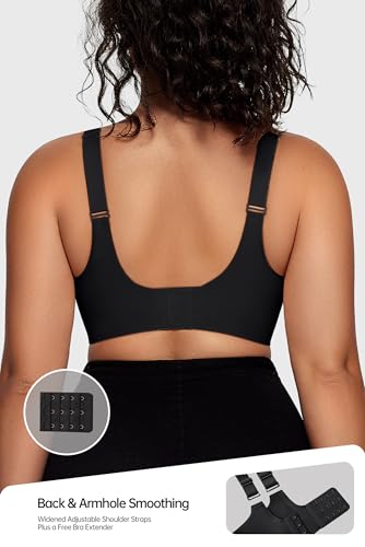 Vertvie Wireless Bras for Women No Underwire Supportive Mesh Crossover Bra Seamless Push Up Full Coverage Everyday Bralettes(Black,Large)