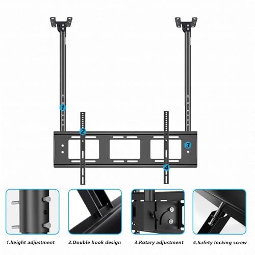 Support TV plafond réglable avec inclinaison double barre robuste - 5