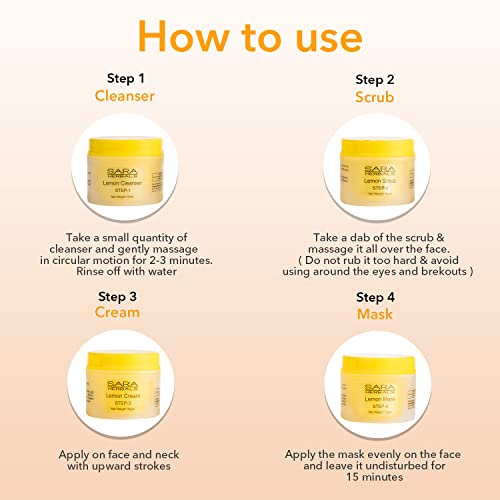 Image of Sara Lemon 4-Step Fruit Facial Kit For Brightening And Nourishing Skin | All in 1 ( Cleansing + Scrub + Cream + Mask ) | Suitable For All Skin Type ,(4 x 50 ) gm