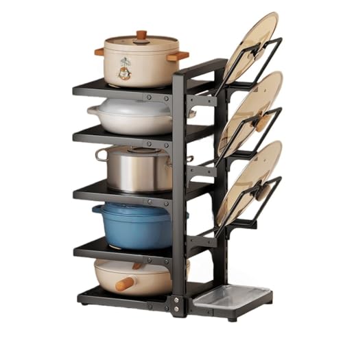AOUGNキャビネット用、フライパンスタンド 縦 2-3段 、炭素鋼、高耐久、 調節可能 、簡単組立、 省スペース、 多機能 、防錆、キッチン収納 (ブラック,パネル5枚 + 蓋3枚 両面(両面違い))