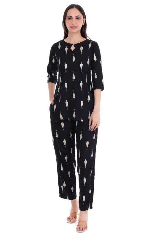 fiza Women's Viscose Rayon Co-Ord Set | Printed Stylish Top & Bottom Set | Loungewear | Comfortable & Trendy Day-to-Night Wear-picture-26