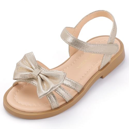 PANDANINJIA Girls Sandals Toddler Little Kids Open Toe Bows Summer Flats Dress Sandals Shoes