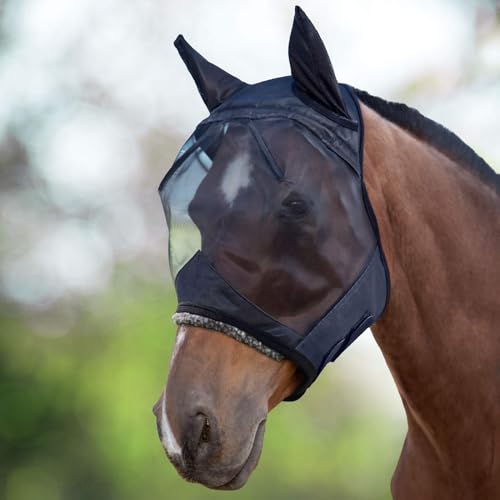 Harrison Howard CareMaster Horse Fly Mask Large Eye Space Half Face with Ears Black Large Full Size