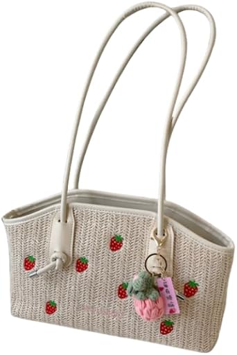 Strawberry Embroidery Tote Bag Shoulder Bag Straw Woven Bag Summer Beach Bag for 2024