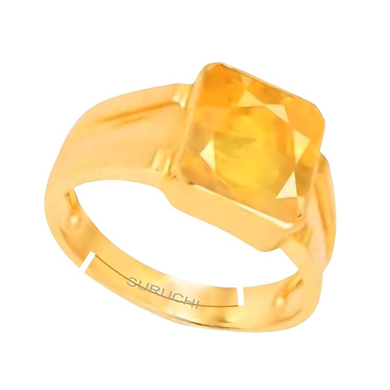 Yellow Sapphire/Pukhraj 5.25 Ratti or 4.8 Carat Astrological Gemstone/Square Shape Panchdhatu 22K Gold Plated Ring for Men & Women-image-20