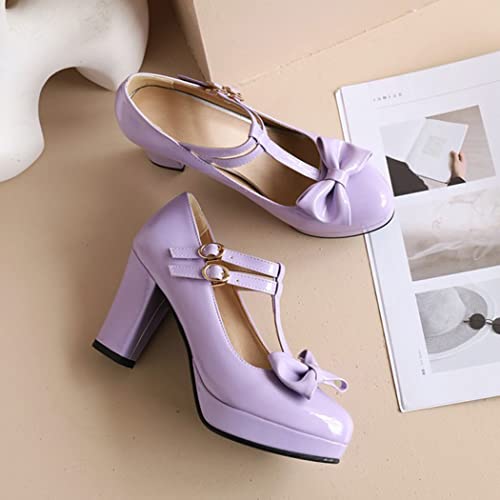 DEERBUNNY Women's T-Strap Pumps Block Heel Mary Jane Shoes Double Buckle Platform Princess Wedding Party Dress Shoes4
