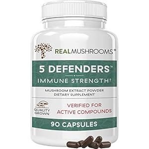 Real Mushrooms 5 Defenders Capsules – Organic Mushroom Extract w/Chaga, Shiitake, Maitake, Turkey Tail, & Reishi…