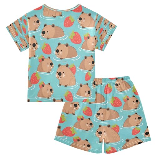 senya Short Sleeve Pajamas Sets Summer Cotton Sleepwear Red Strawberry Cute Capybara2