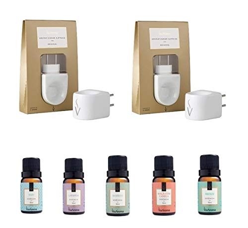 Kit 2 Difusor El&eacute;trico Porcelana E 05 Ess&ecirc;ncias Sortidas 10ml Via Aroma