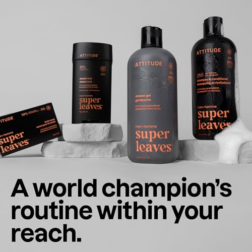 Image of ATTITUDE Men's Shampoo and Conditioner 2-in-1, Nourishing For Dry Hair and Scalp, With Panthenol and Ginseng, 97% Natural Origin Ingredients, EWG Verified, Patchouli & Bourbon, 32 Fl Oz