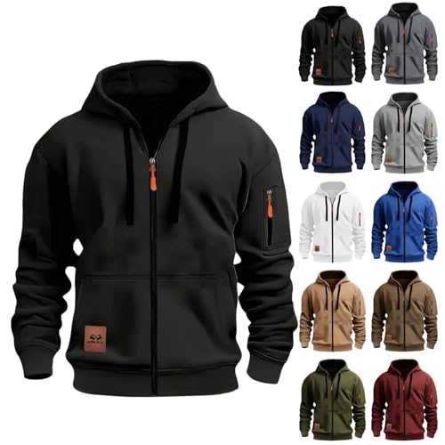 Zip Up Hoodie Men Oversized Long Sleeve Hooded Sweatshirt Workout Drawstring Fall Jacket Coat with Pockets