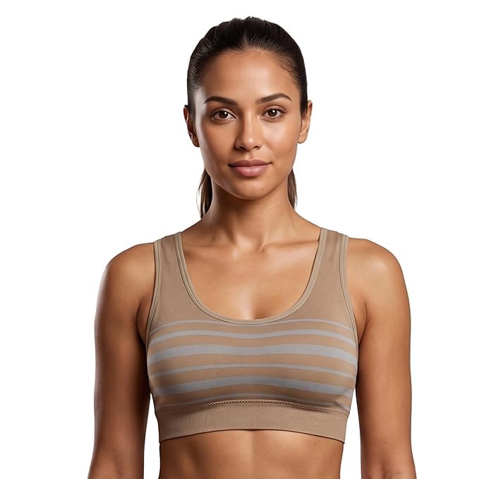 Seamless Striped Sports Bra for Woman Soft Wireless Stretchable Full Lightweight Casual Workout Bra with Broad Straps-image-42