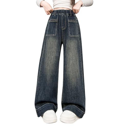 Girls Wide Leg Pants Baggy Boot-Cut Stretch Jeans Kids Elastic High Waist Casual Washed Demin Pants with Pockets2