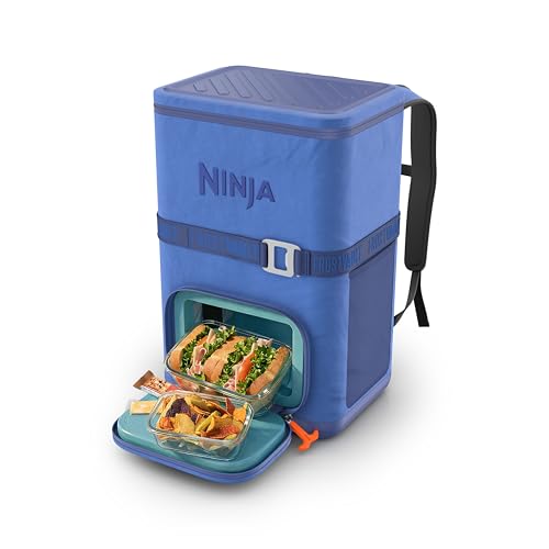 Image of Ninja Backpack Cooler | FrostVault Go 36 Can Soft Cooler | Leakproof Zipper with Built in Can Opener, 2 Ice Packs & Dry Storage Drawer | for Hiking, Camping & More | Luminous Blue | FF136BL2