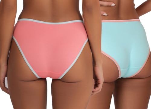 Image of Women's Seamless Mid Waist Pink & Light Blue Hipster Panty Combo in Super Soft Cotton Blend | Hipster Panty | Pack of 2 | Multicolor