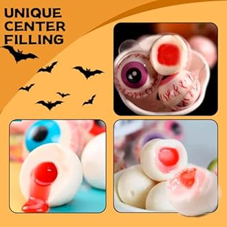 Apexy Eyeball Gummies - with Fruity Liquid Center Eyeball Candy for Halloween, Birthday, Trick Or Treat, Party Candy - Jelly Filled Gummies Candy for Kids, Fat Free, Nut Free. (Eyeball)