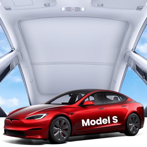 Image of REEVAA Tesla Model S (2026-2022) Sunshade Roof Accessories, Gray | OEM Fit; Full Blackout & Heat-Blocking; Protect Interior & Reduce A /C Workload; Two-Piece Magnetic Design Prevents Sagging