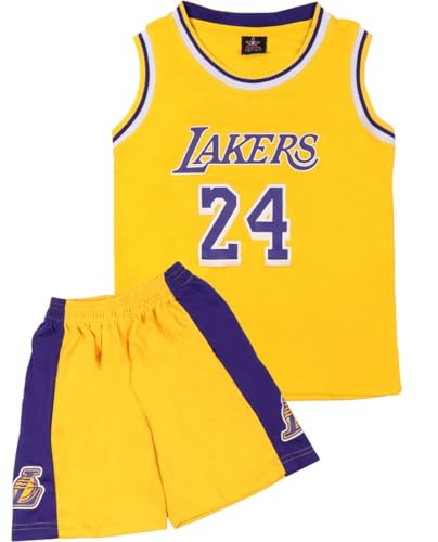 DaceStar Kids Basketball Kit, 2-Piece #24 Sleeveless Kids Basketball Jersey and Shorts, Boys Girls Basketball Kit, Pop Basketball Jersey Kit Gifts for 4 5 6 7 8 10 12 14 Years Old(yellow-M)