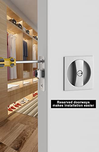 Image of goldenwarm Brushed Nickel Pocket Door Lock, Privacy Square Pocket Door Hardware Not-Adjustable 2-3 /8 inch Latch, Pocket Door Handles for Pocket Doors Sliding Doors 1 Pack