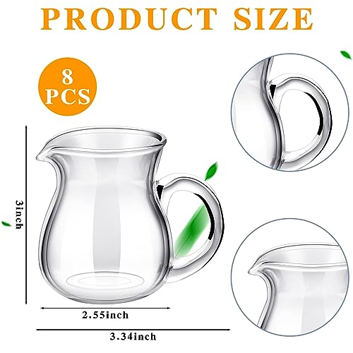Azonee 4 Pcs Glass Creamer Cups, , Small Pitcher Use for Milk Coffee, Mini Glass Pitcher with Handle, Classic Espresso Coffee Pot for Milk Coffee Tea Syrup (4 oz)