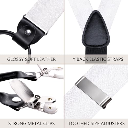 Image of Dubulle Suspender and Bow Tie for Men Paisley Solid Mens Suit Braces Pretied Bowtie and Handkerchief Cufflinks Formal Wedding