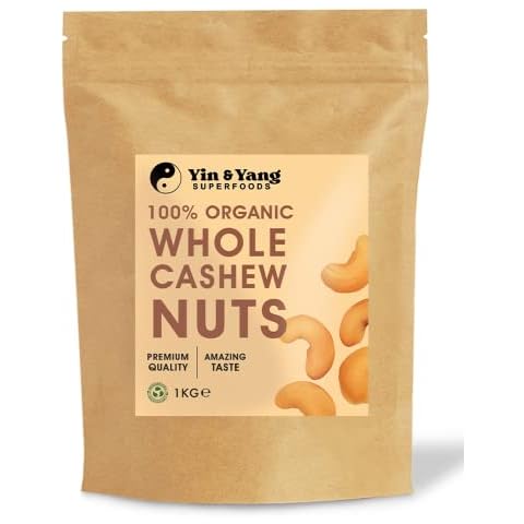 Organic Cashew Nuts 1kg Whole, Raw, 100% Natural, by Yin & Yang Superfoods. Premium Quality, Source of Fibre & Protein, Vegan, Contains Antioxidants, Certified Organic Cover