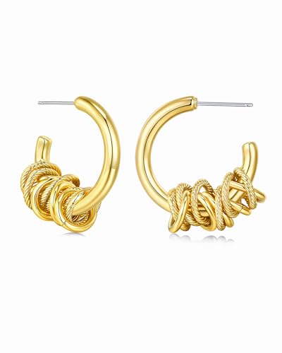 18K Gold Chunky Curve Twisted Knot Open Hoop Statement Stud Earrings for Women by SNGIA, Handmade Dangly Spiral C Shaped Braided Formal Trendy Huggies Hoops Jewelry Gifts, Teardrop Circle Geometric Shell Beachy Summer Vacation Fashion Hanging Earrings Accessories, Vintage Retro Thick Bohemian Nickle Free Circular Sun Dangle Earrings.