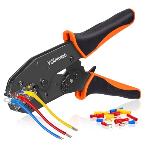Crimping Tool for Non-Insulated Terminal Professional Ratcheting Crimper Precision AWG 22-10 (0.5-6mm²) Wire Crimper Tool Comfort Grip Handles & Quick-Release Lever