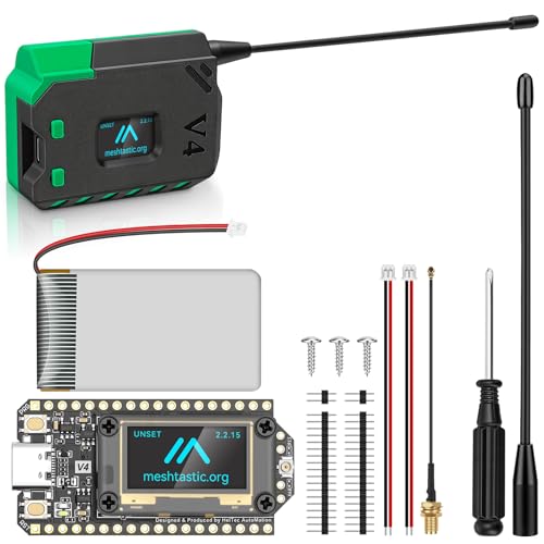 YELUFT 1 Stück ESP32 LoRa V4 Entwicklungsboard mit 3000 mAh Akku & Gehäuse Set Unterstützt WiFi Bluetooth 868 MHz LoRa Datenübertragung für Meshtastic LoRaWAN Arduino