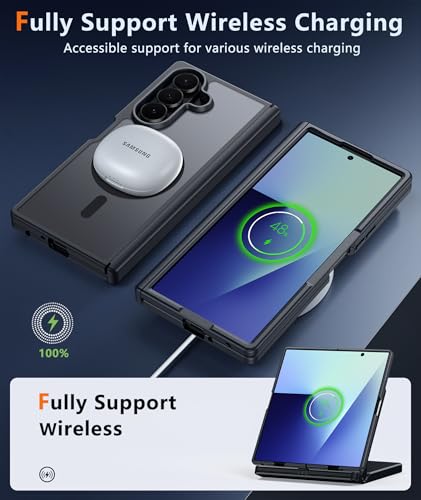 Image of FNTCASE for Samsung Galaxy Z-Fold-7 Case: Magnetic Matte with Hinge Protection & Screen Protector Phone Cases Anti Yellowing Rugged Shockproof Protective Bumper Cell Cover (C-Black)