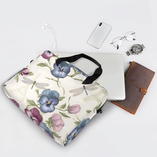 Maletín para portátil beige con estampado floral miniatura 7