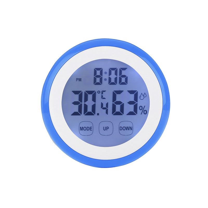 Round Touch Screen Temperature Humidity Meter with Clock Alarm for Household Use
