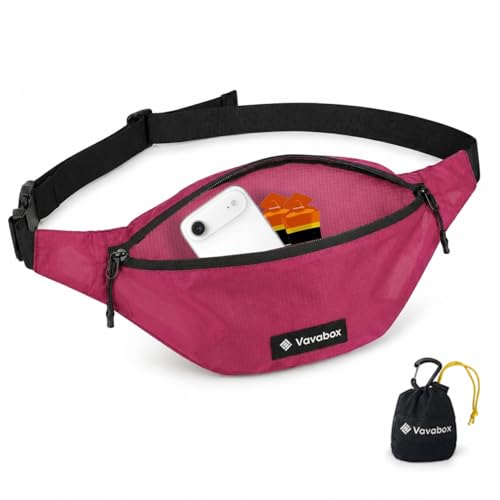 Image of Vavabox Extremely Lightweight Running Belt for Men Women, Fanny Pack Travel Bum Bag with 2 Zippers, Water-Resistant Waist Bag for Running Walking Hiking (Rose Pink)