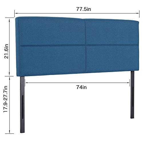Vecelo King Headboard Upholstered Tufted Panel With Rectangle Pattern In Linen Fabric-Adjustable Height From 39'' To 49', Cobalt #TOP5