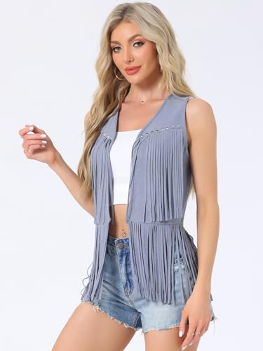 Image of Allegra K Women's Fringe Top Vest Open Front Western 70s Outfits Faux Suede Tassel Cardigan
