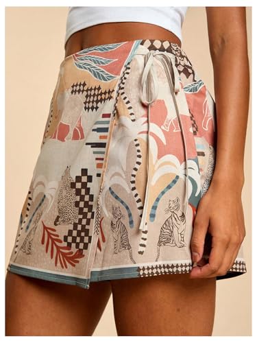 Image of SweatyRocks Women's Boho Mini Skirts Floral Shorts Tie Side Wrap Skorts