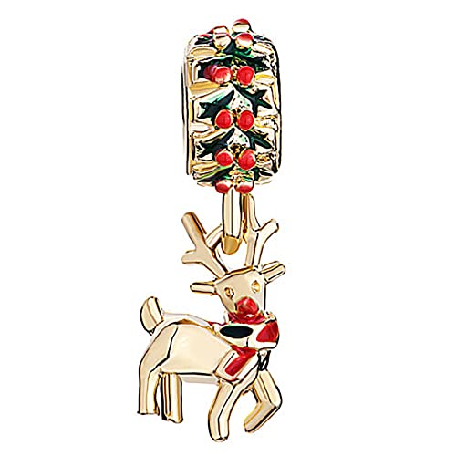 QeenseKc Christmas Penguin Snowman Gingerbread Man Candy Deer Egg Charm for European Bracelet Gift