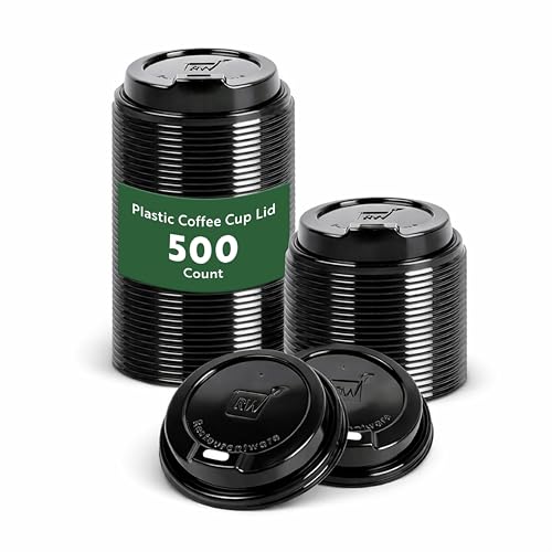 Restaurantware-LIDS ONLY: 500-CT Disposable Black Lid for Coffee and Tea Cups - Fits 8, 12, 16, 20-OZ Cups: Perfect for Coffee Shops, Juice Shops, and Takeout - Recyclable Polystyrene Cup Lid