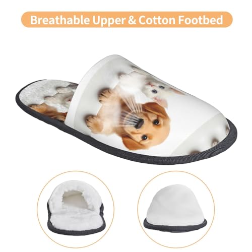 Cute Kittens And Puppy Pattern Women's Fuzzy Slippers Comfy Non Slip for Women Mom Girlfriend Indoor Outdoor4